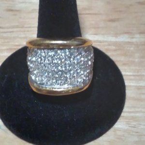 Designer Joseph Esposito Ring Size 7 = Gold Tone with Rhinestones
